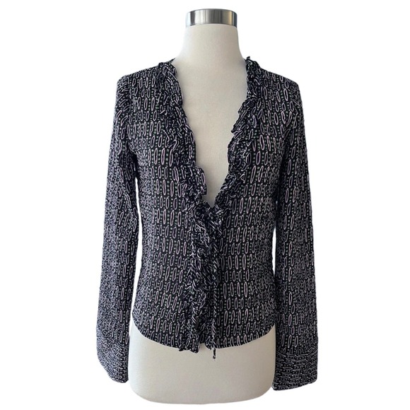 ZARA Blouse Long Sleeves Ruffle Trim Ties at Front Lightweight Jacket Medium NWT - Picture 3 of 11